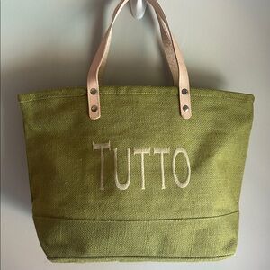 NWOT Ballard Jute Tote Bag in Green with ‘Tutto’ Embroidered Design